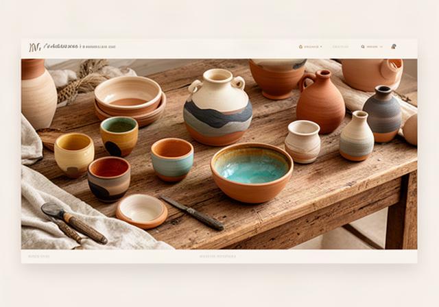 Tienda online de cerámica artesanal mallorquina con productos sobre mesa de madera