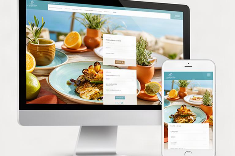 Pantalla de un restaurante de Alcudia con menú mediterráneo y formulario de reservas